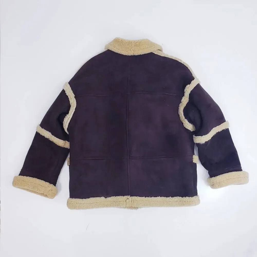 Vintage 80s Vakko Shearling Suede Coat Brown Hipster Coat Jacket Made In Romania - Picture 2 of 9